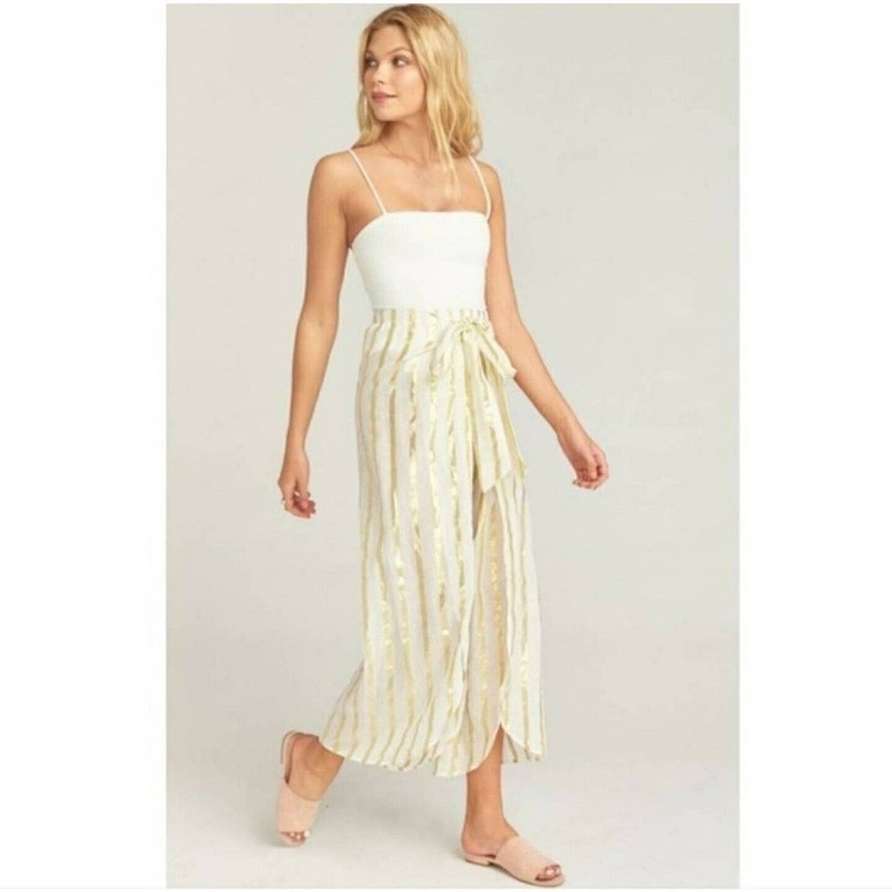 Show Me Your MuMu White and Gold Stripe Swim Coverup Wrap Skirt